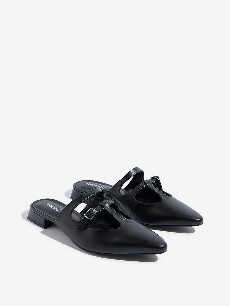 LUNA BLU Black Cut-Out Detailed Mules