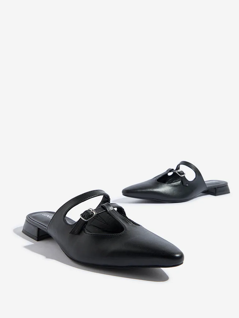 LUNA BLU Black Cut-Out Detailed Mules