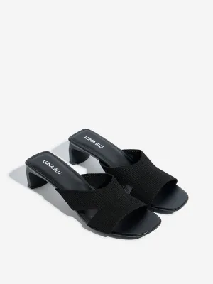 LUNA BLU Black Knitted Heel Sandals