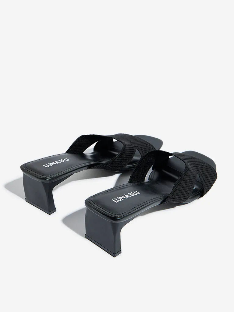 LUNA BLU Black Knitted Heel Sandals