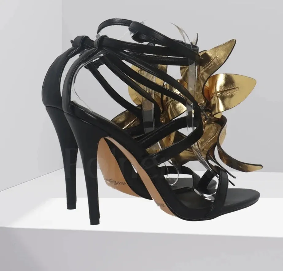 Luxurious Handmade Leaves Floral Leather Stiletto Heels