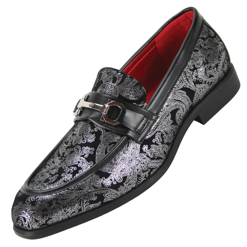 Men's Black and Sliver Suede Dress Shoes Slip-On luxury Design Style No-7010