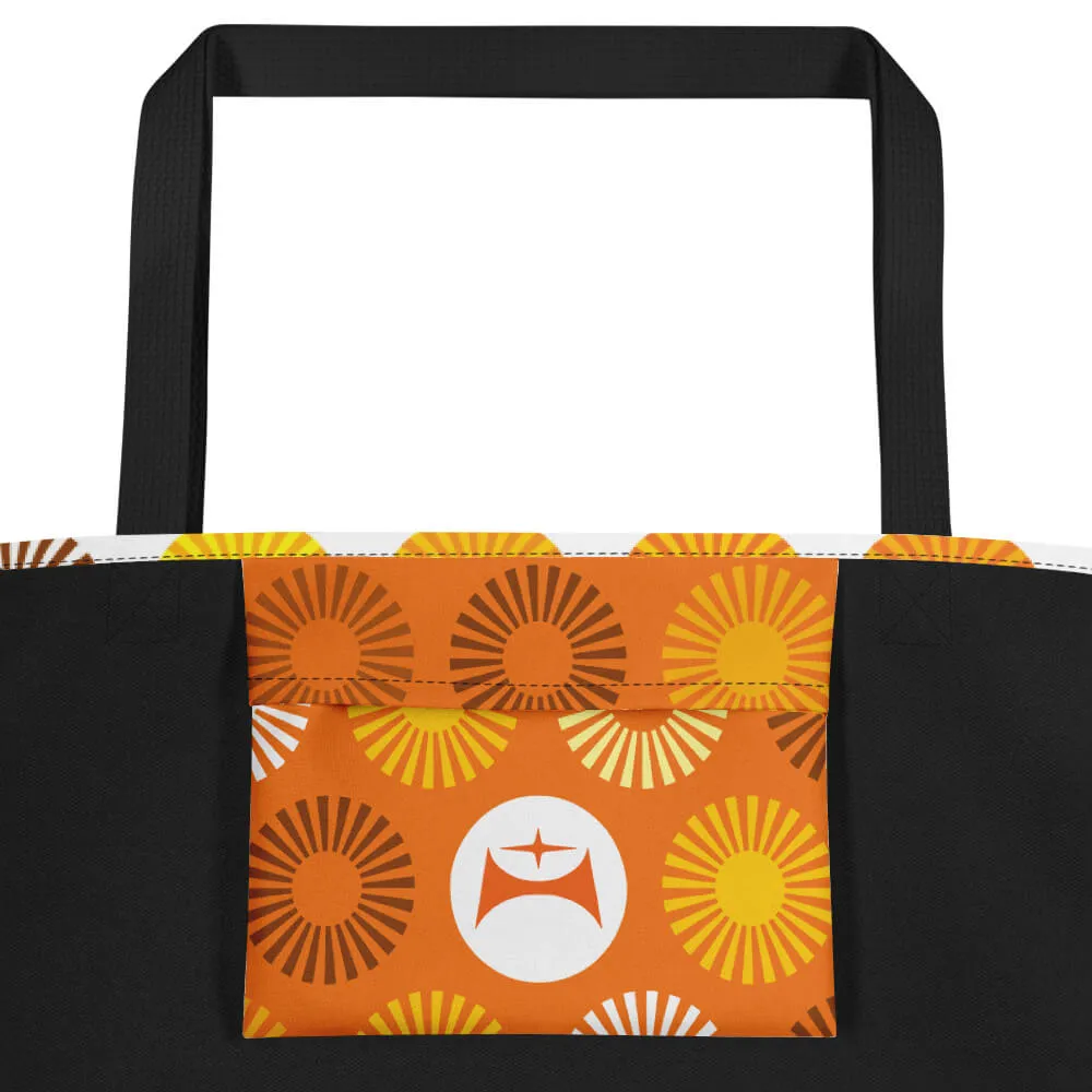Mid Century Modern Orange FlowerPower Beach Bag