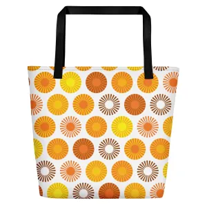 Mid Century Modern Orange FlowerPower Beach Bag