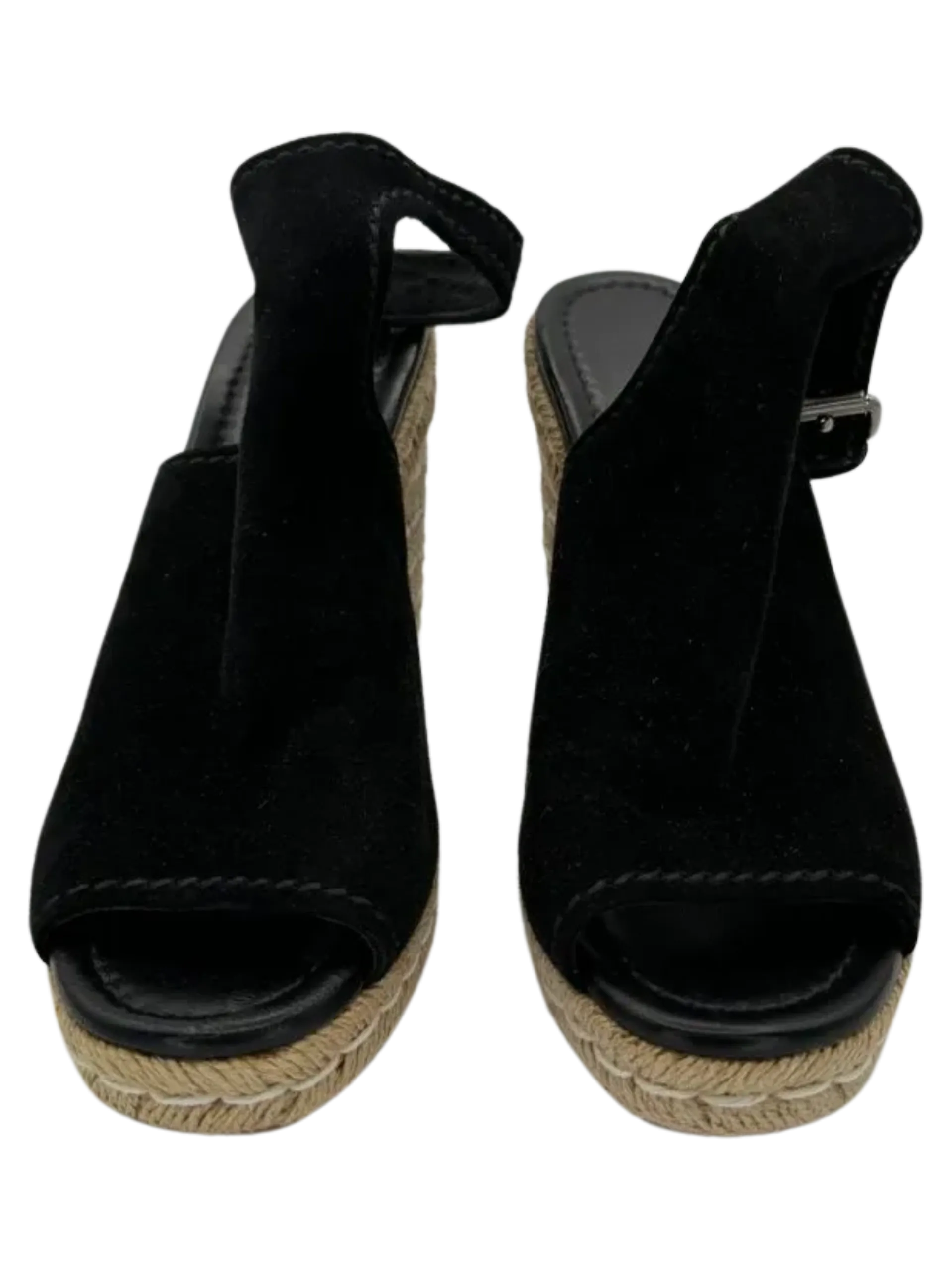 *NEW* Prada Black Suede Open Toe Espadrille Slingback Wedges