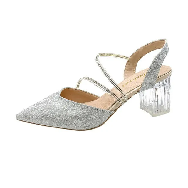 NKADQD Simply Shiny Rhinestone Slingback Pointed Toe Shoes