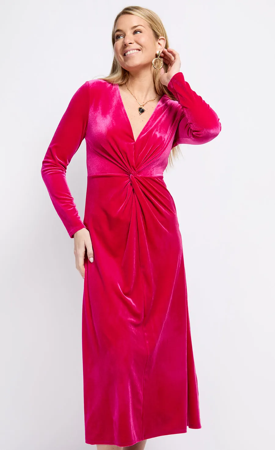 Pink Velvet Knot Detail Midaxi Dress by Vogue Williams