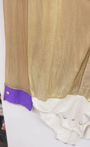 Ranjit -- Men's Long Sleeve Latin Ballroom Shirt -- Light Gold/Purple