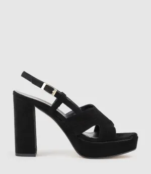 RASTINE115 Open Toe Platform Sandal in Black Suede