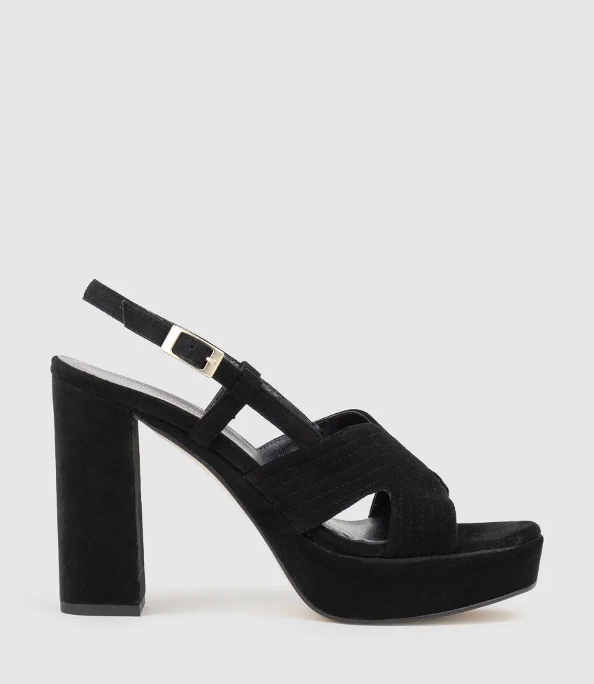 RASTINE115 Open Toe Platform Sandal in Black Suede