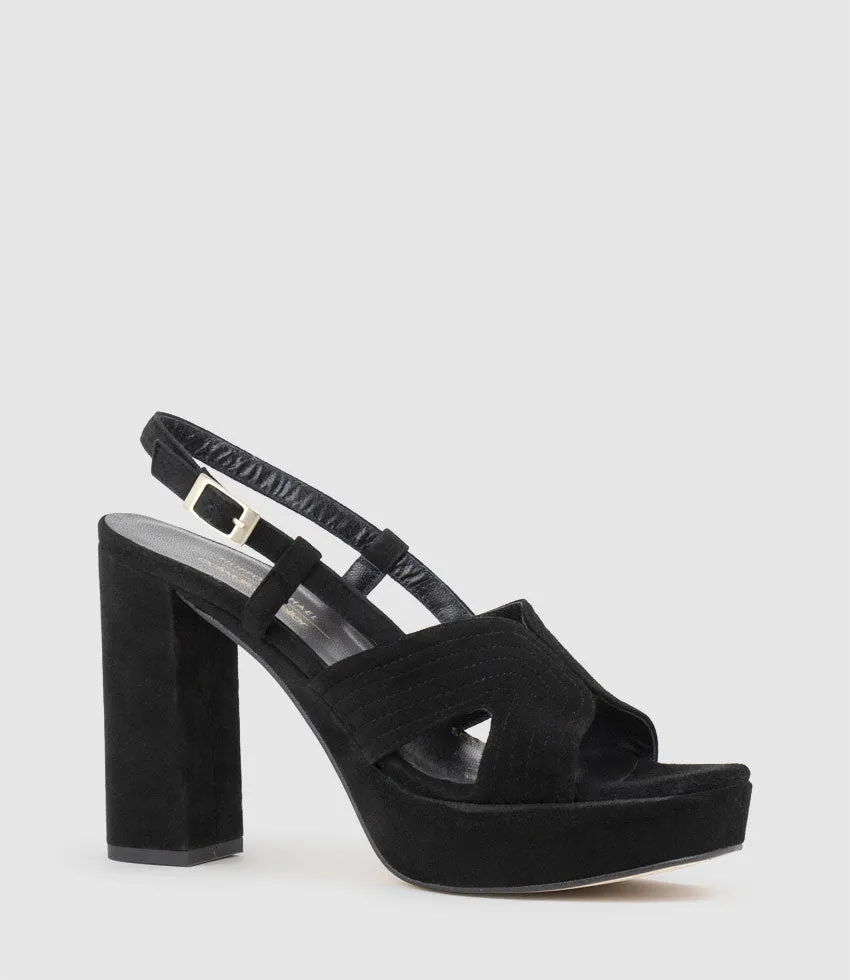 RASTINE115 Open Toe Platform Sandal in Black Suede