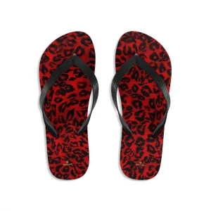 Red Leopard Flip Flops, Animal Print Unisex Flip-Flops Sandals For Men or Women - Made in USA