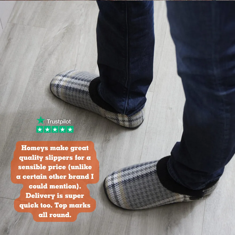 Riley - Grey Dogtooth Check Men's Slippers