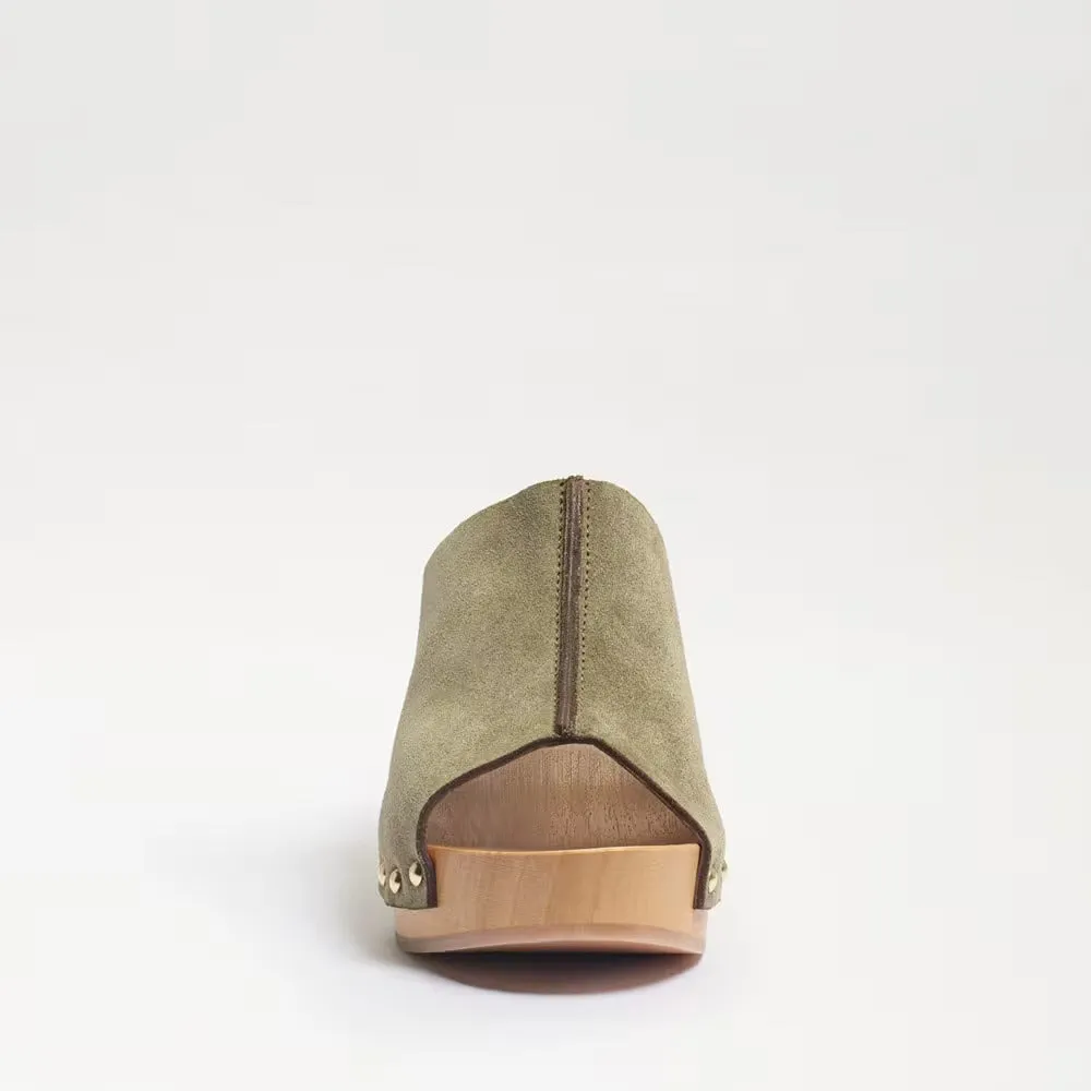 Sam Edelman Bardot Mineral Green Block Heel Open Toe Slip On Fashion Suede Mules
