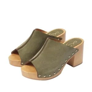 Sam Edelman Bardot Mineral Green Block Heel Open Toe Slip On Fashion Suede Mules