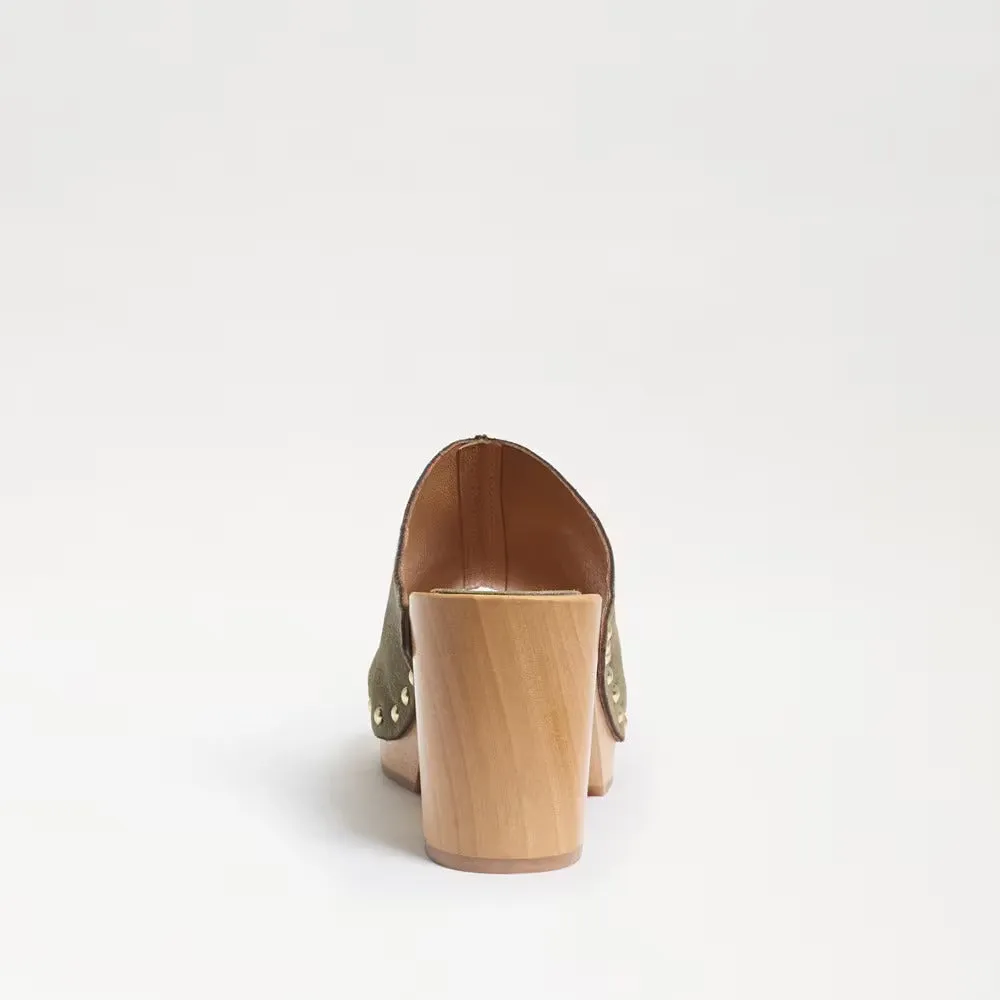 Sam Edelman Bardot Mineral Green Block Heel Open Toe Slip On Fashion Suede Mules