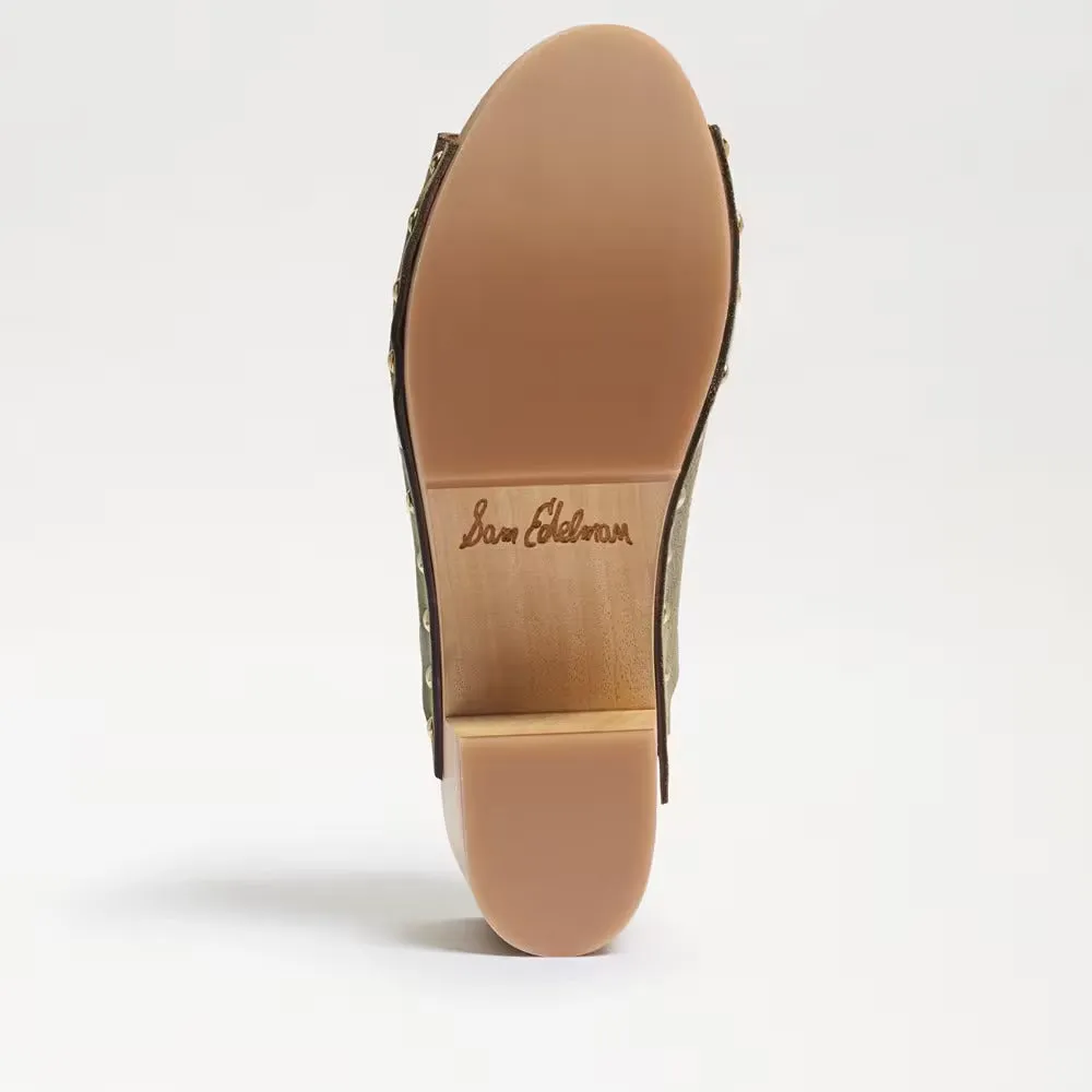 Sam Edelman Bardot Mineral Green Block Heel Open Toe Slip On Fashion Suede Mules
