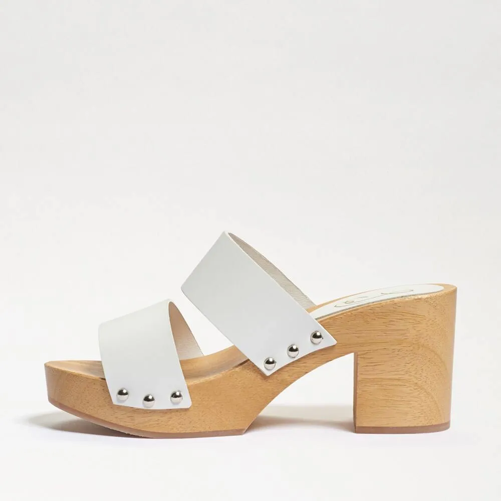Sam Edelman Brandy White Leather Double Strap Slip On Open Toe Block Heel Mules
