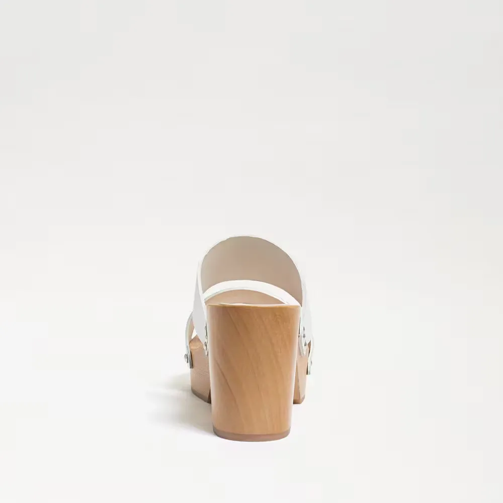 Sam Edelman Brandy White Leather Double Strap Slip On Open Toe Block Heel Mules