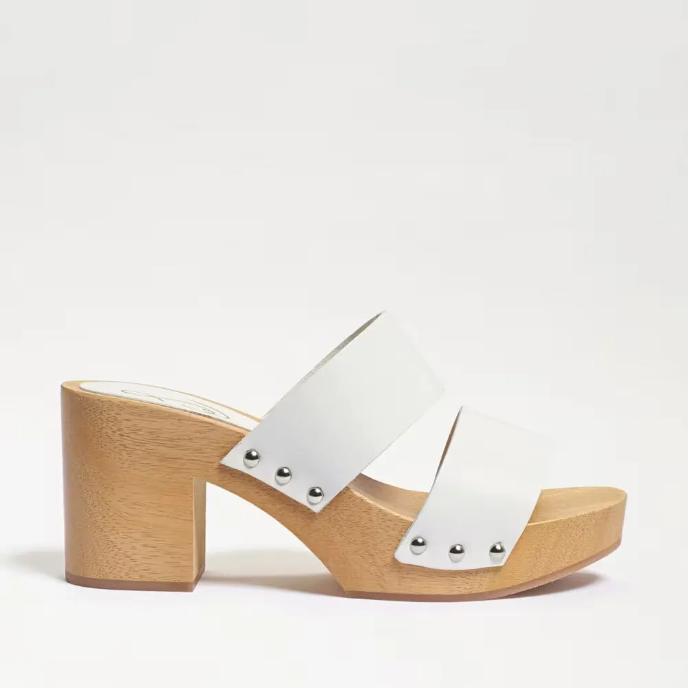 Sam Edelman Brandy White Leather Double Strap Slip On Open Toe Block Heel Mules