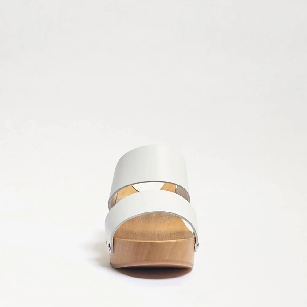 Sam Edelman Brandy White Leather Double Strap Slip On Open Toe Block Heel Mules