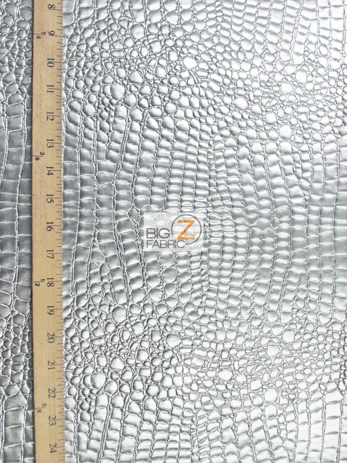 Silver Vinyl Embossed Shiny Alligator Fabric / Sold By The Yard