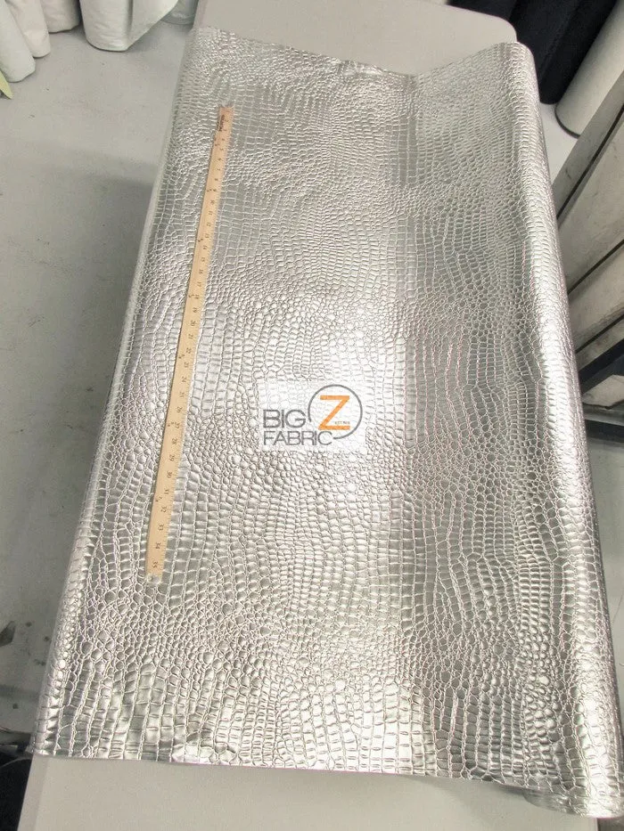 Silver Vinyl Embossed Shiny Alligator Fabric / Sold By The Yard