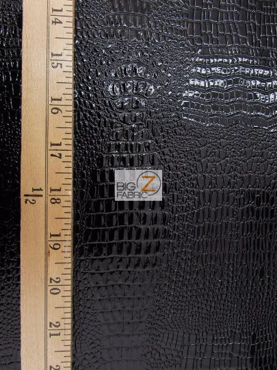 Silver Vinyl Embossed Shiny Amazon Crocodile Fabric / Sold By The Yard