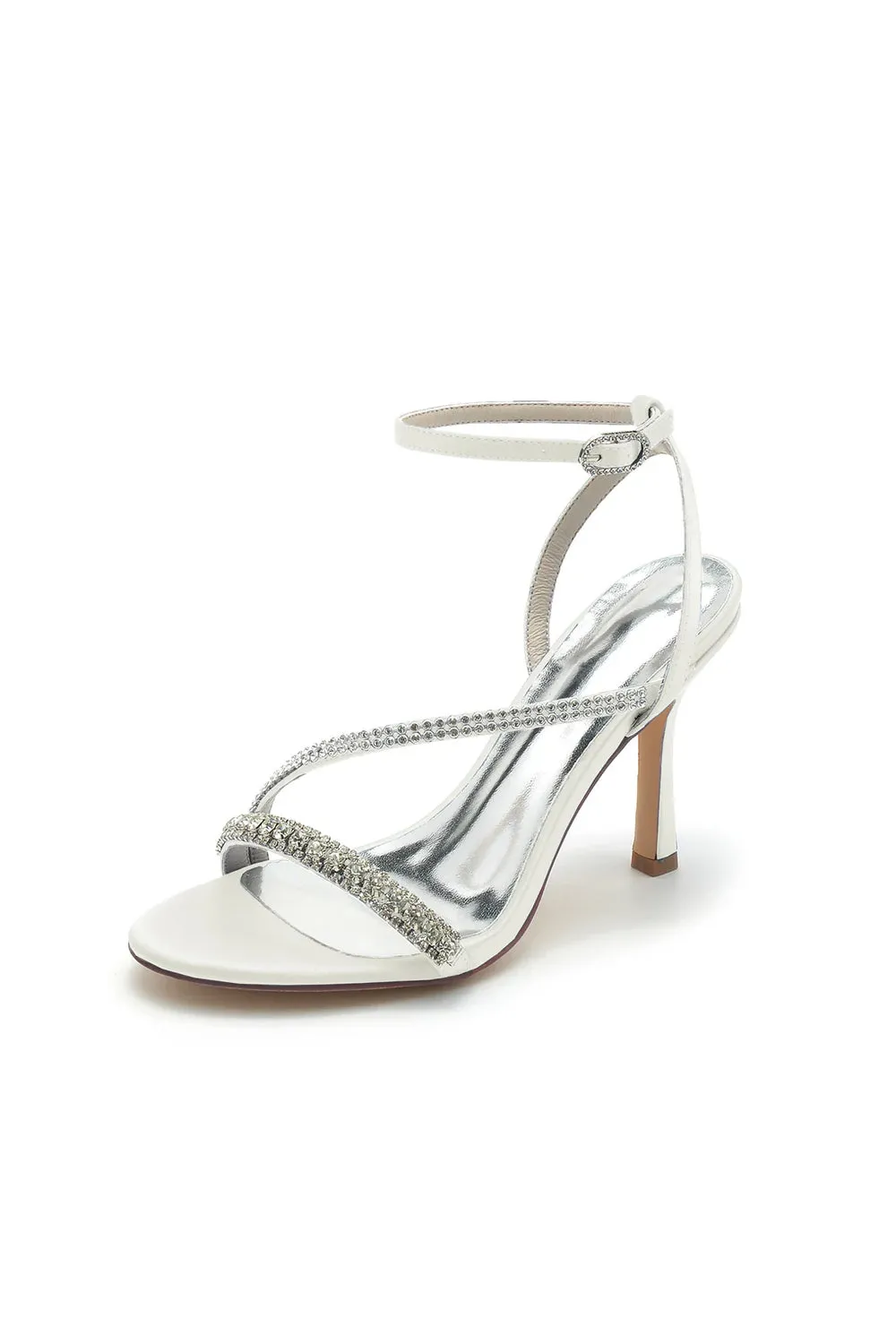 Single Strap Ankle Strap Wedding Shoes With Rhinestone