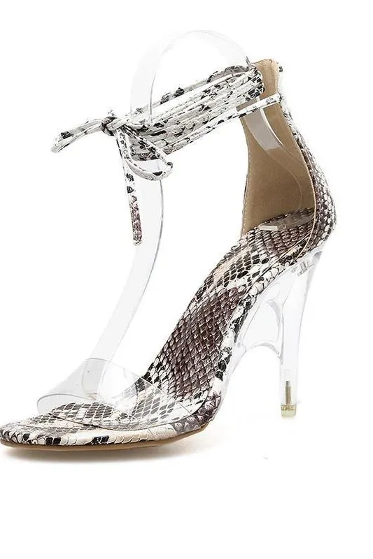 Snakeskin Clear Crystal Wedge High Heel Sandals