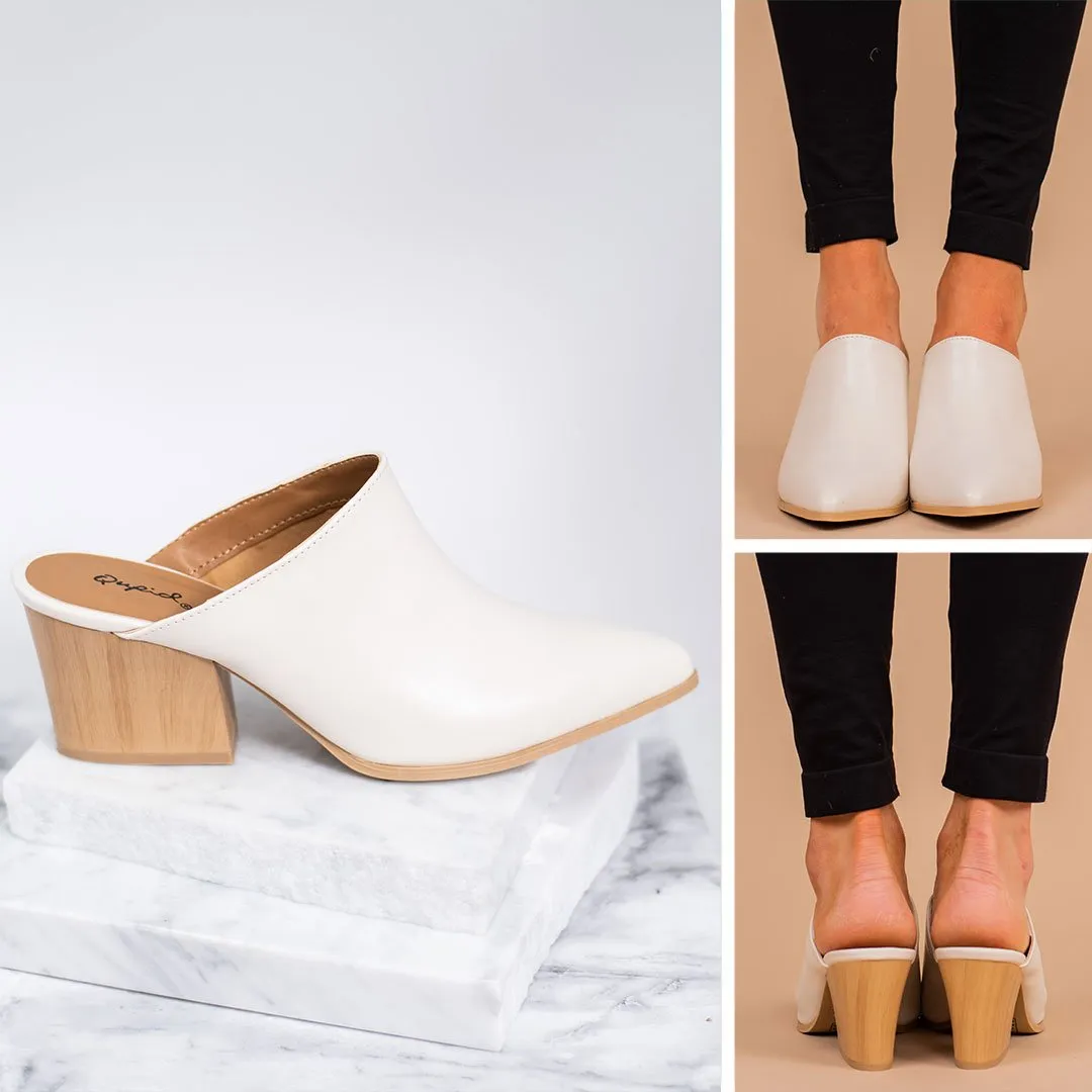 Sorry Not Sorry Off White Heeled Mules