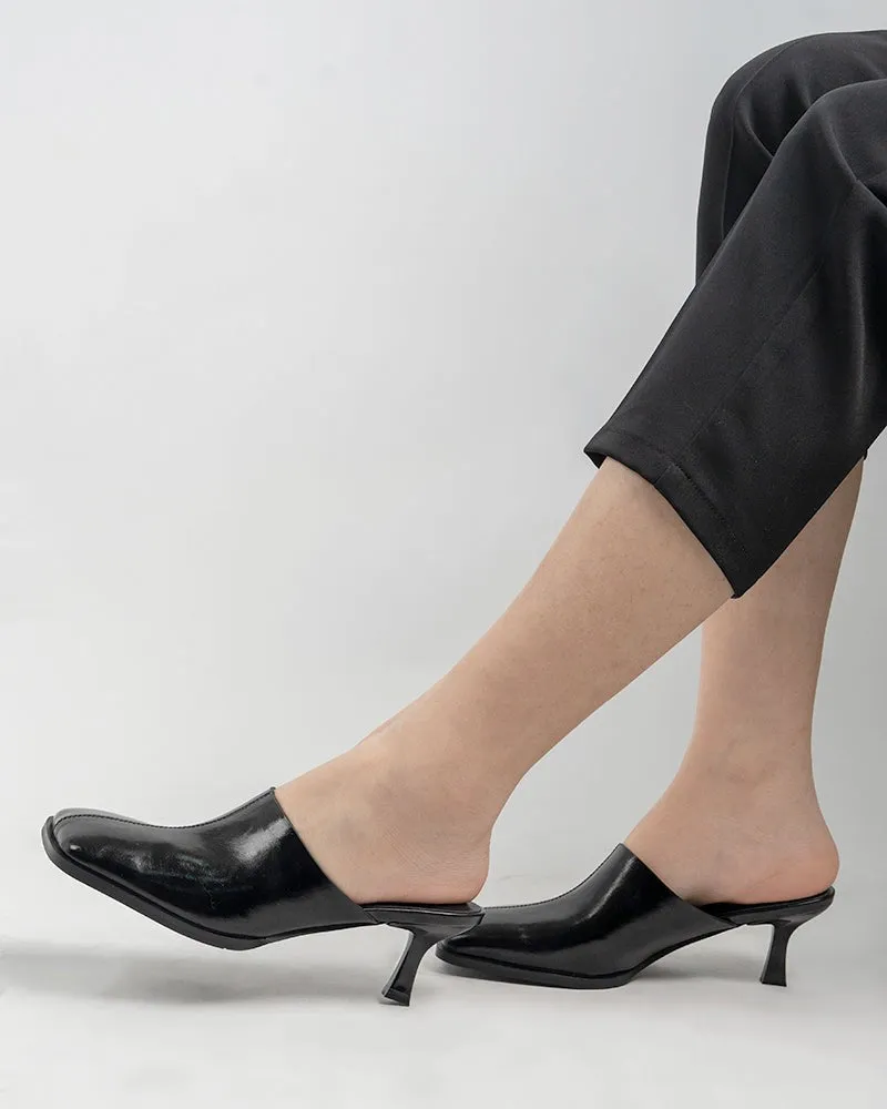 Square Toe Solid Mule Heeled Slides