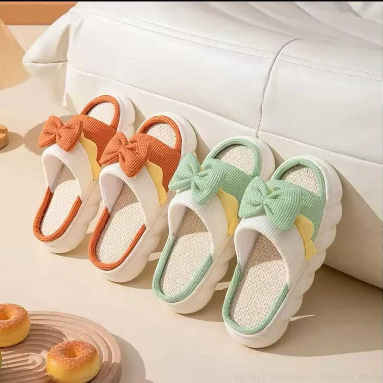 Thick-soled Cute Linen Slippers For Women.