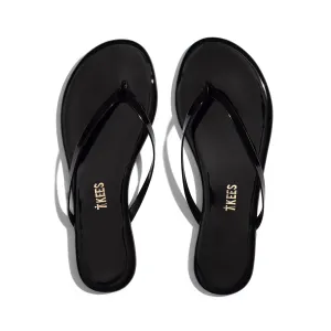 Tkees Lily glosses flip-flops from brazilian leather in Licorice