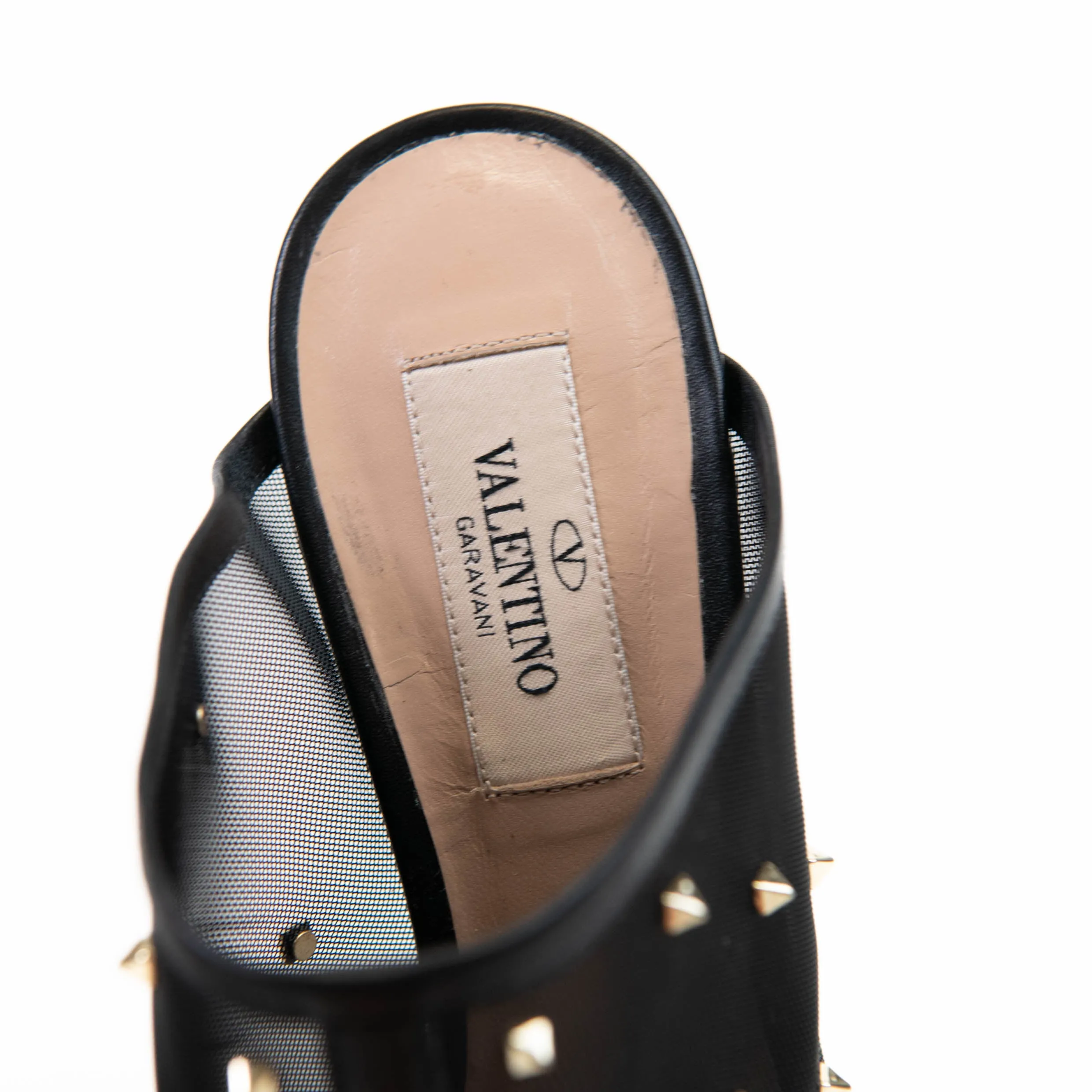 Valentino Black Mesh/Leather Studded 90mm Mule Heels 36
