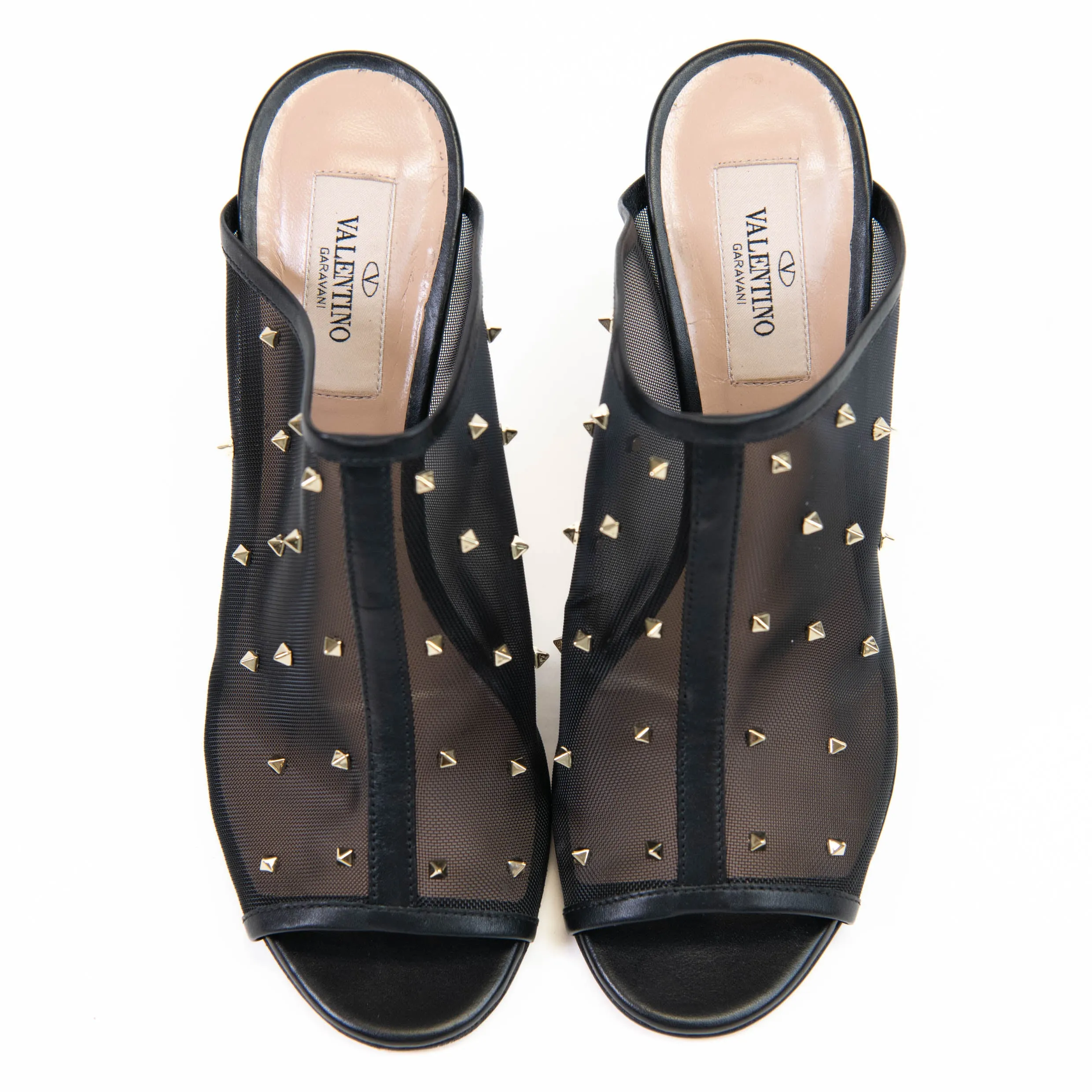 Valentino Black Mesh/Leather Studded 90mm Mule Heels 36