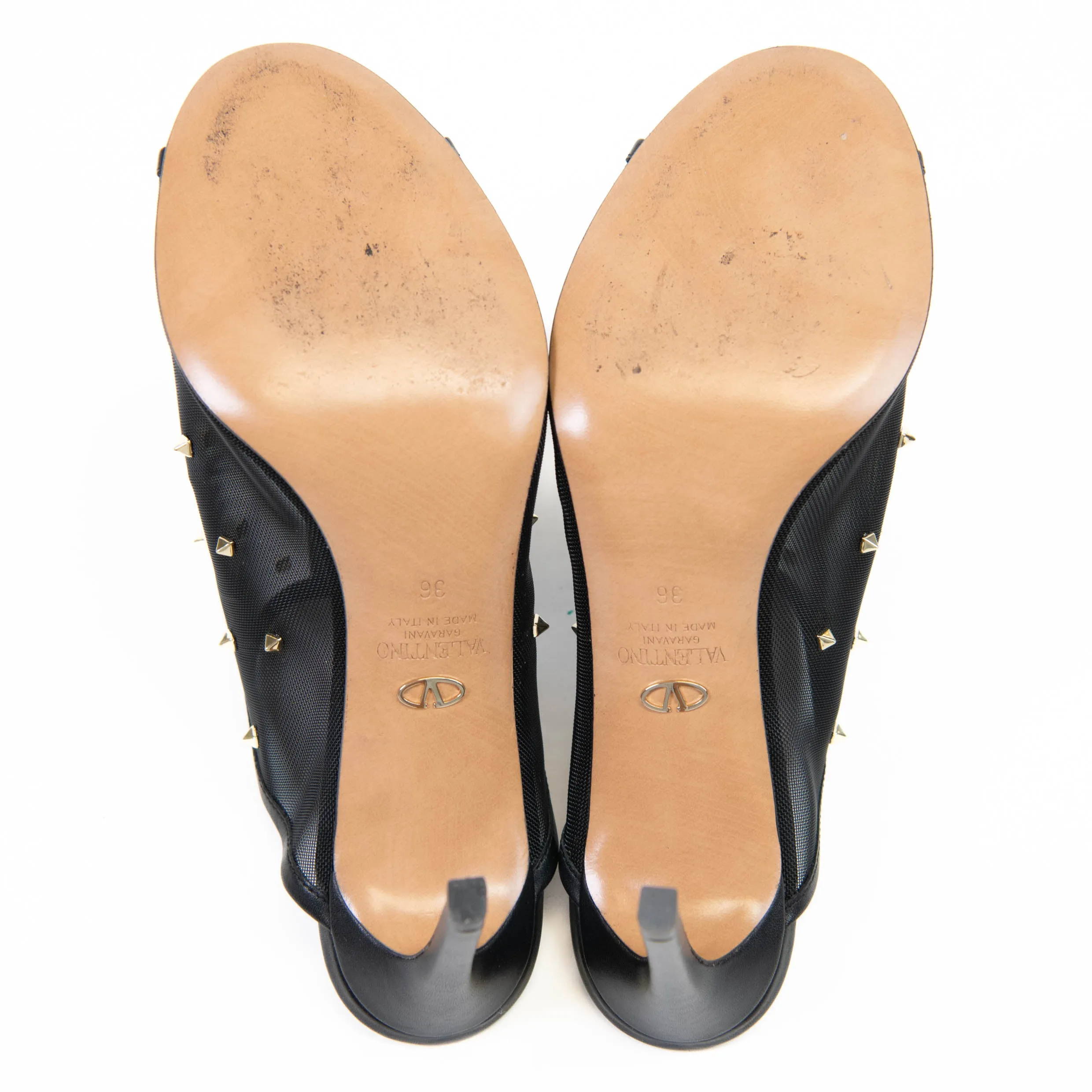 Valentino Black Mesh/Leather Studded 90mm Mule Heels 36