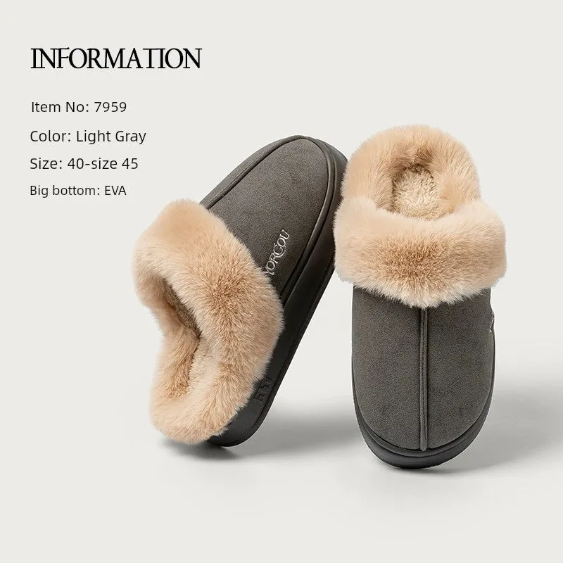 Velvet Winter Home Cotton Slippers – Cozy PU Leather Slippers with EVA Sole for Comfort and Warmth