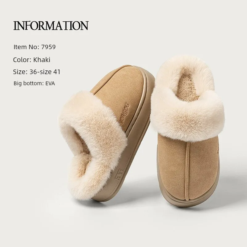 Velvet Winter Home Cotton Slippers – Cozy PU Leather Slippers with EVA Sole for Comfort and Warmth
