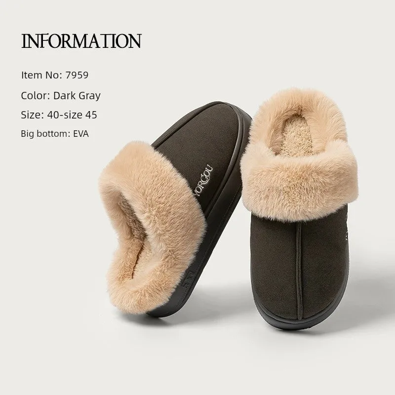 Velvet Winter Home Cotton Slippers – Cozy PU Leather Slippers with EVA Sole for Comfort and Warmth