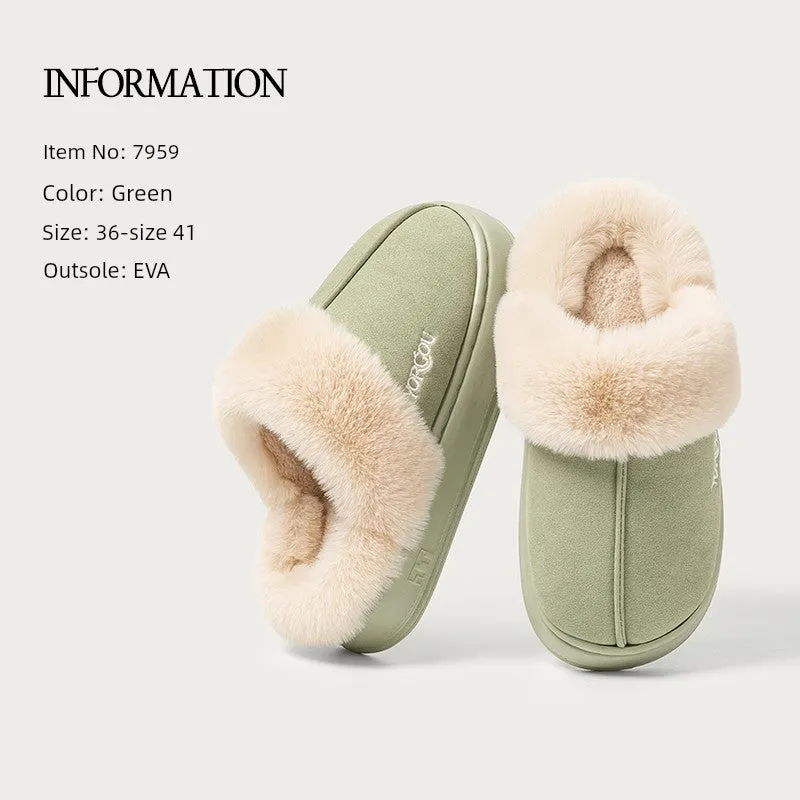 Velvet Winter Home Cotton Slippers – Cozy PU Leather Slippers with EVA Sole for Comfort and Warmth
