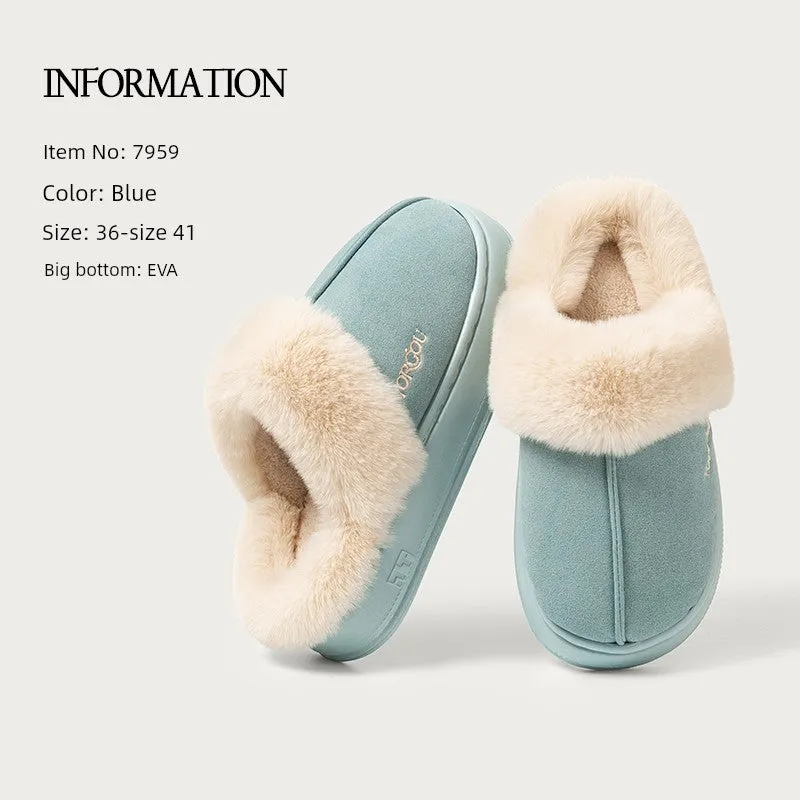 Velvet Winter Home Cotton Slippers – Cozy PU Leather Slippers with EVA Sole for Comfort and Warmth