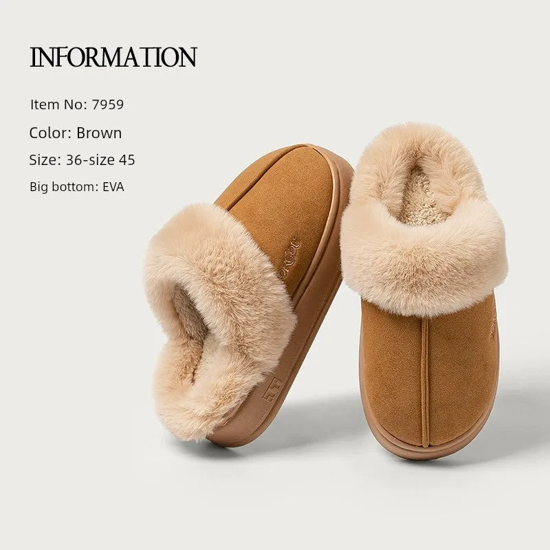 Velvet Winter Home Cotton Slippers – Cozy PU Leather Slippers with EVA Sole for Comfort and Warmth