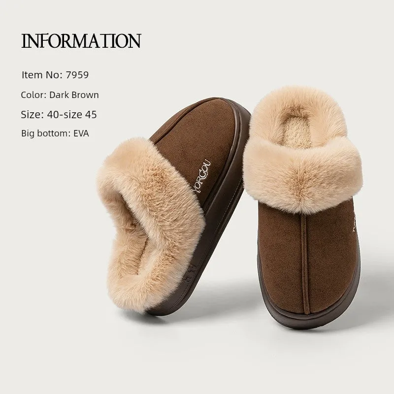 Velvet Winter Home Cotton Slippers – Cozy PU Leather Slippers with EVA Sole for Comfort and Warmth