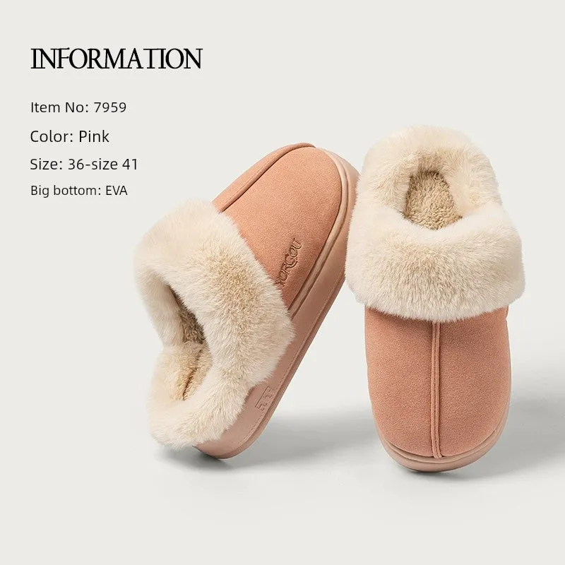 Velvet Winter Home Cotton Slippers – Cozy PU Leather Slippers with EVA Sole for Comfort and Warmth