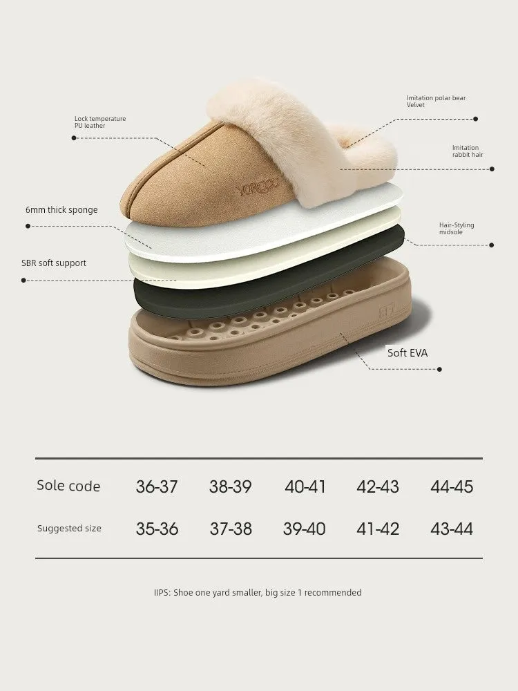 Velvet Winter Home Cotton Slippers – Cozy PU Leather Slippers with EVA Sole for Comfort and Warmth
