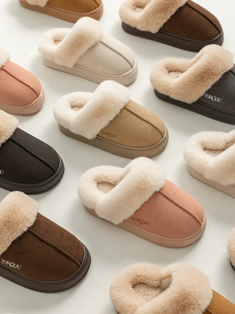Velvet Winter Home Cotton Slippers – Cozy PU Leather Slippers with EVA Sole for Comfort and Warmth
