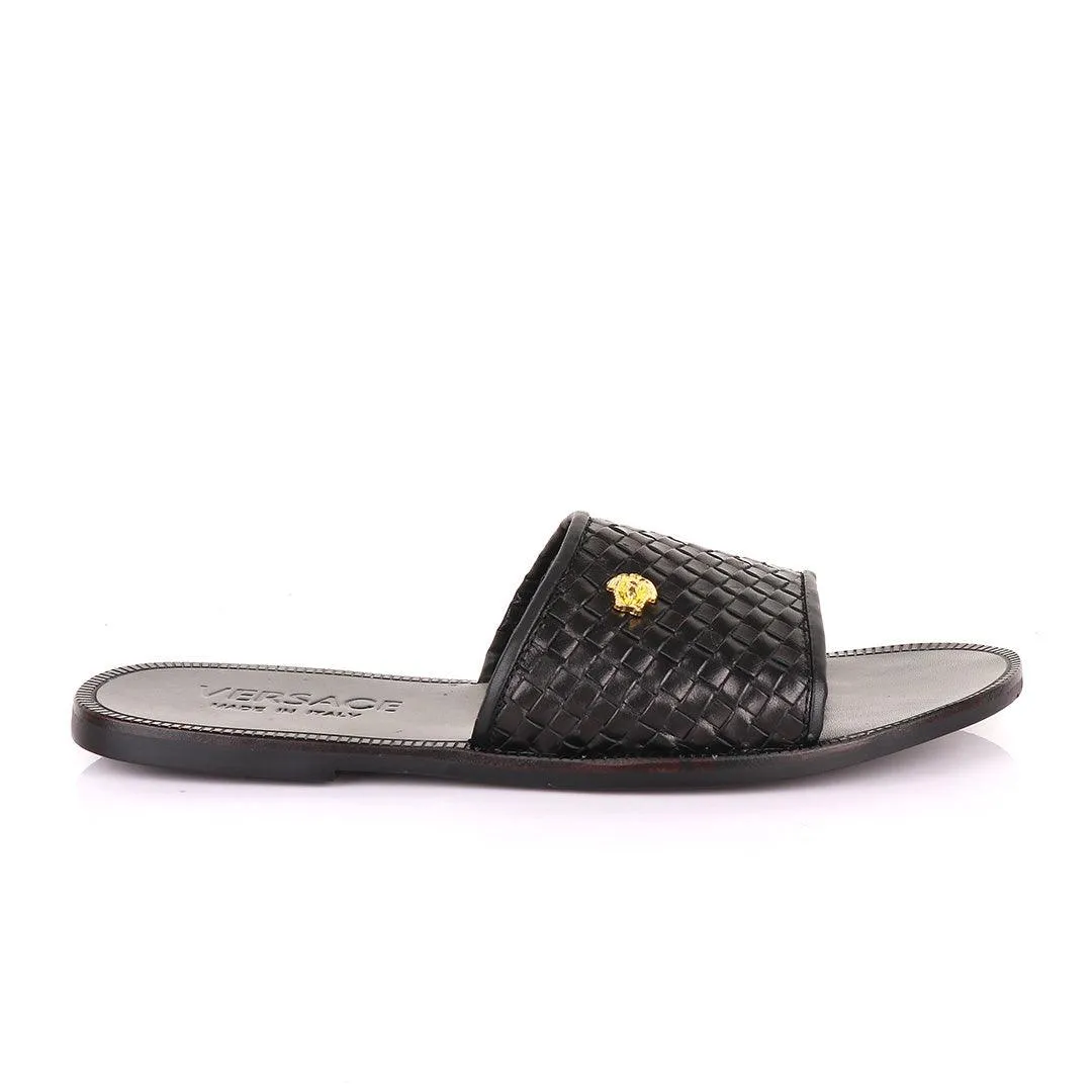 Versace Woven Leather Black Sandals