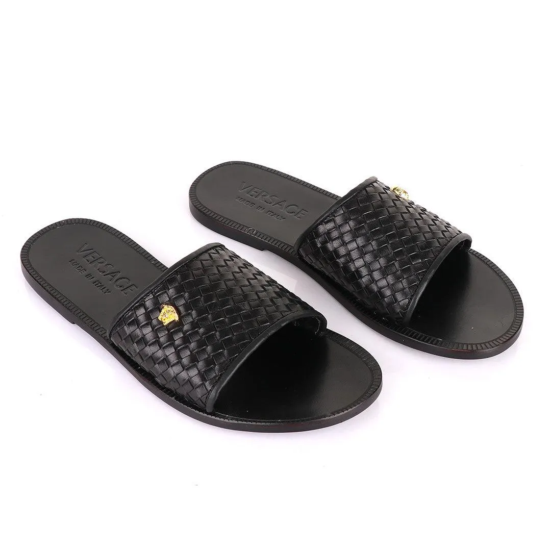 Versace Woven Leather Black Sandals
