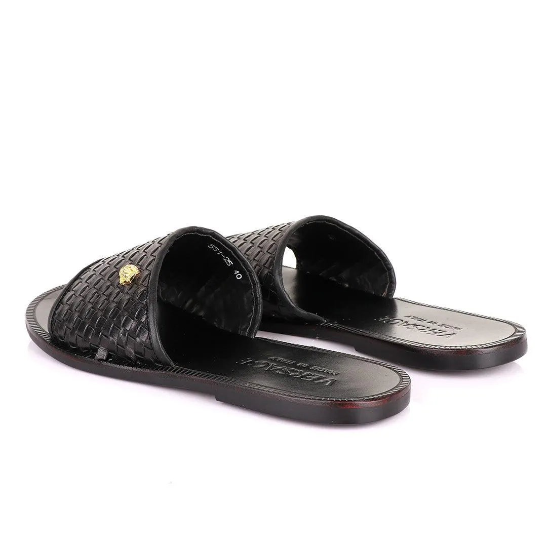 Versace Woven Leather Black Sandals